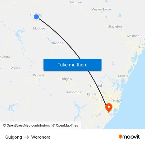 Gulgong to Woronora map