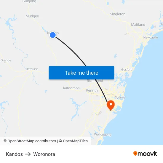 Kandos to Woronora map