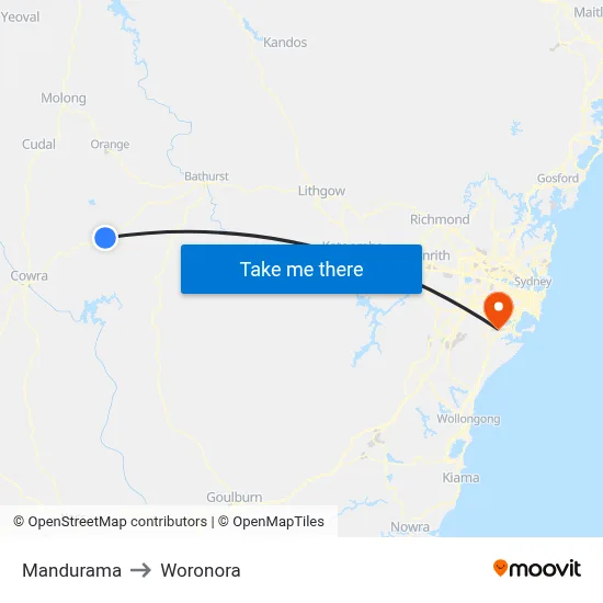 Mandurama to Woronora map