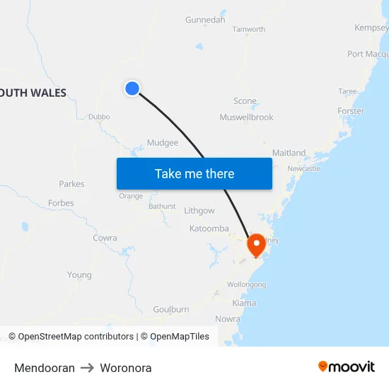 Mendooran to Woronora map