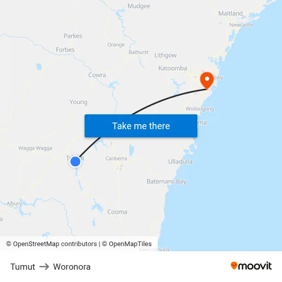 Tumut to Woronora map