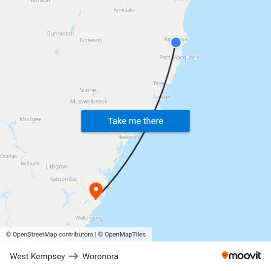 West Kempsey to Woronora map