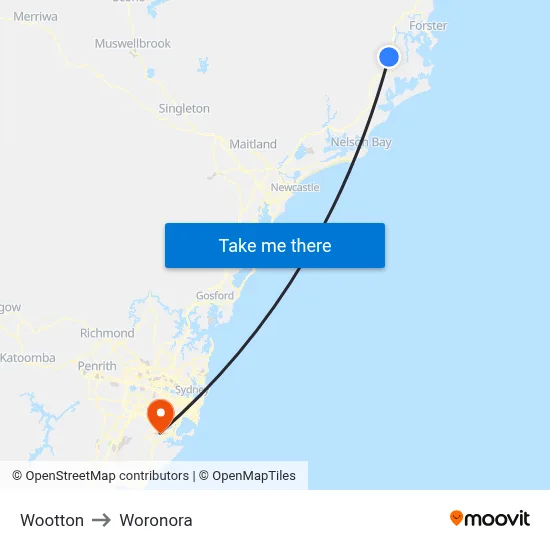 Wootton to Woronora map