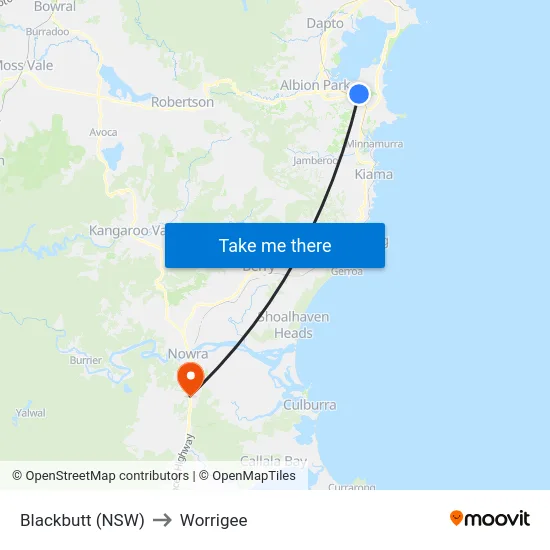 Blackbutt (NSW) to Worrigee map
