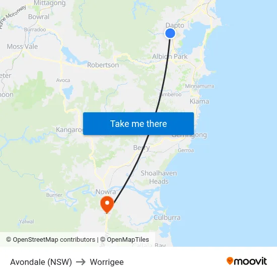 Avondale (NSW) to Worrigee map