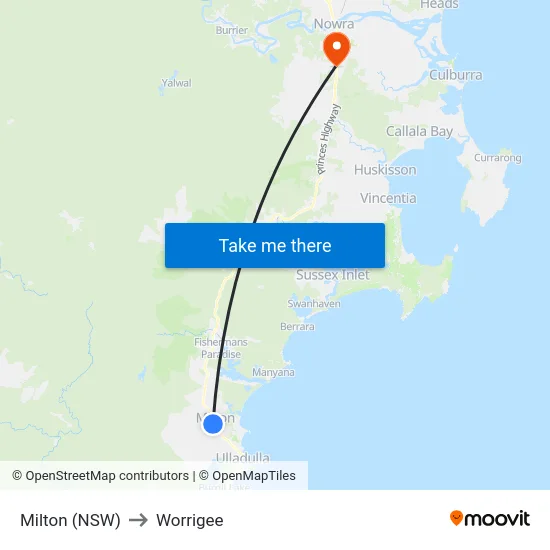 Milton (NSW) to Worrigee map