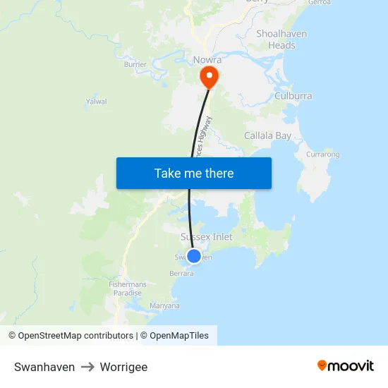 Swanhaven to Worrigee map