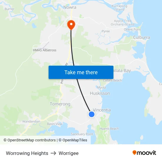 Worrowing Heights to Worrigee map