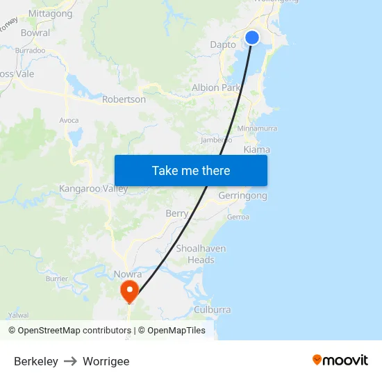 Berkeley to Worrigee map