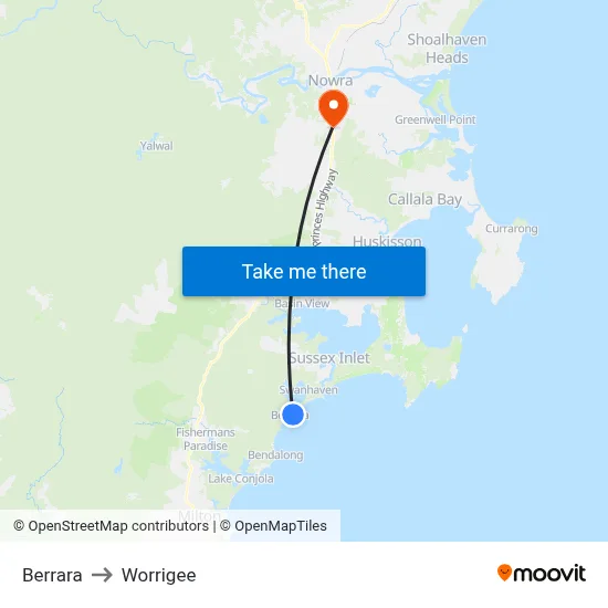Berrara to Worrigee map
