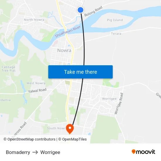 Bomaderry to Worrigee map