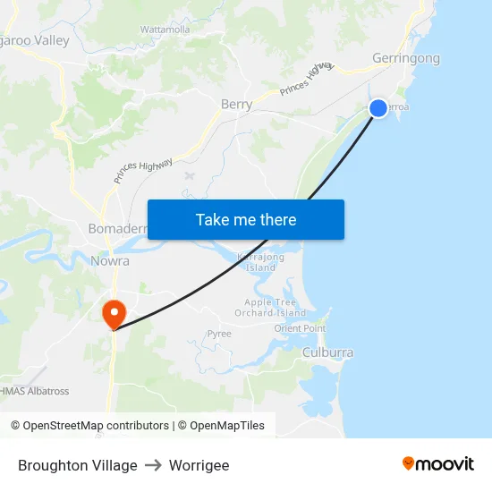 Broughton Village to Worrigee map