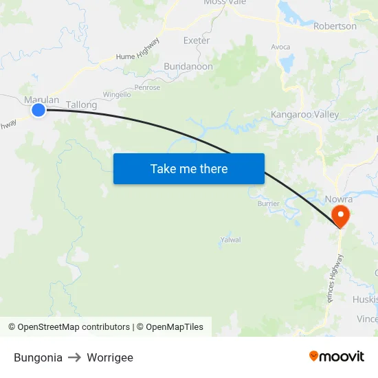 Bungonia to Worrigee map