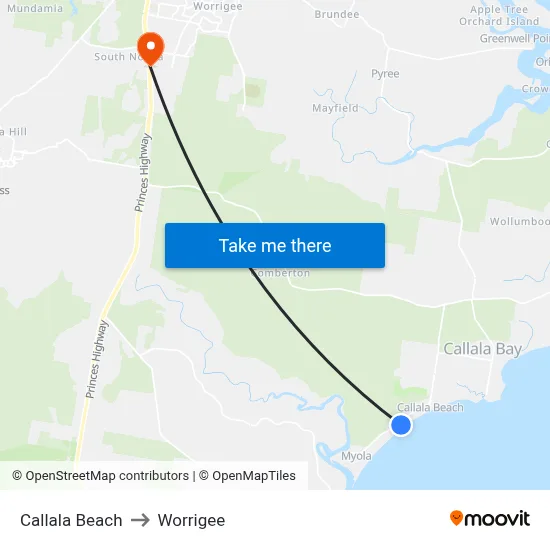 Callala Beach to Worrigee map