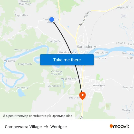 Cambewarra Village to Worrigee map