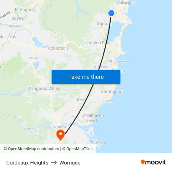 Cordeaux Heights to Worrigee map