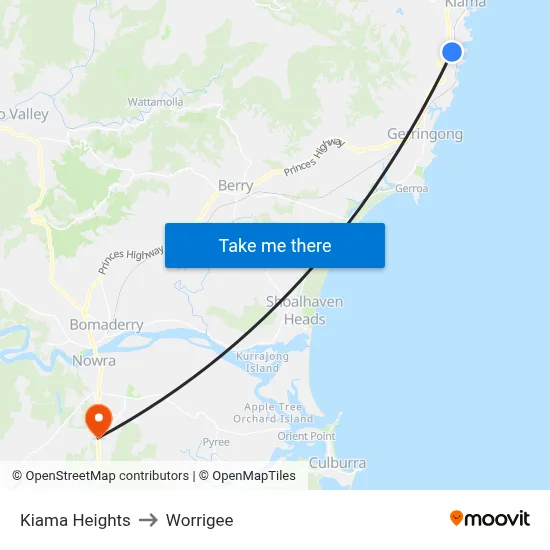 Kiama Heights to Worrigee map