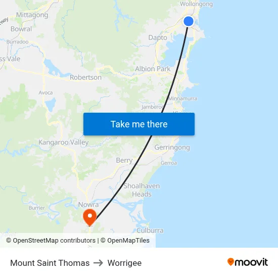 Mount Saint Thomas to Worrigee map