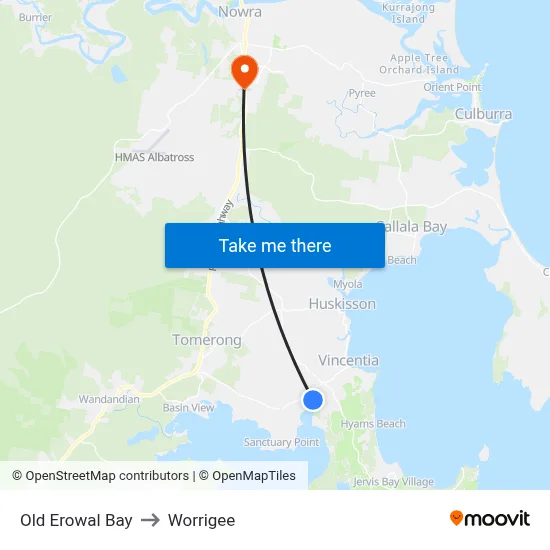 Old Erowal Bay to Worrigee map