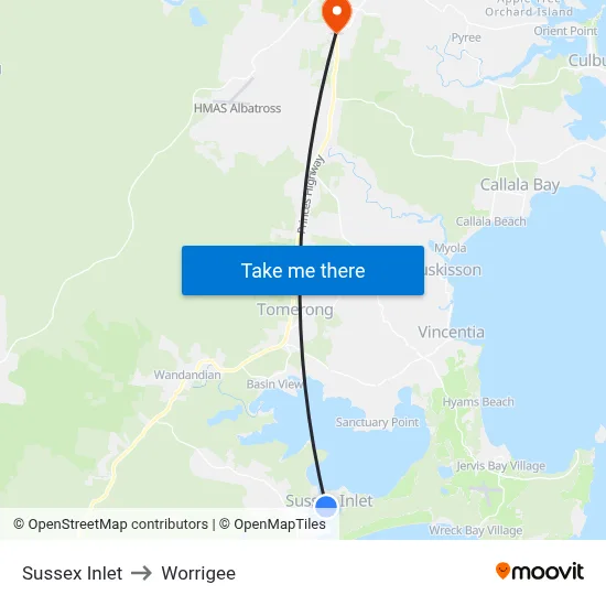 Sussex Inlet to Worrigee map