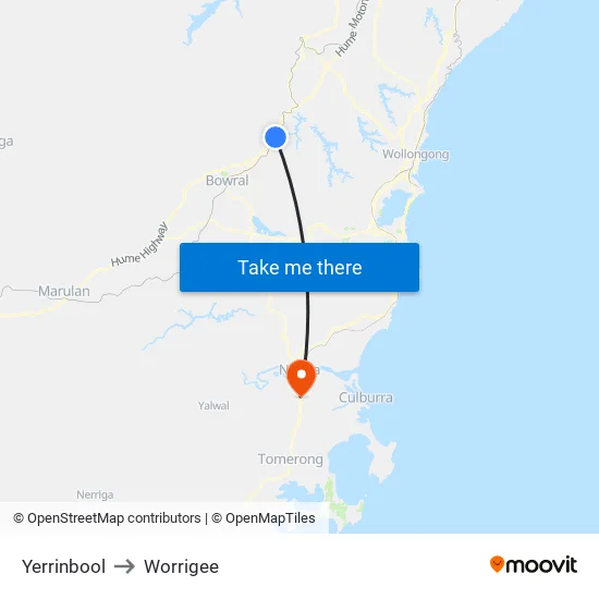 Yerrinbool to Worrigee map