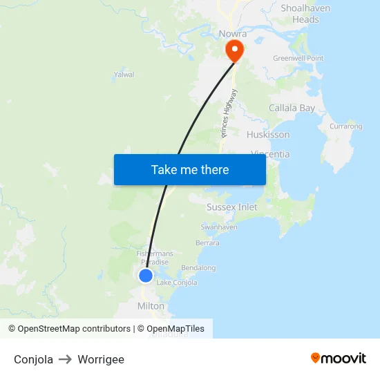 Conjola to Worrigee map