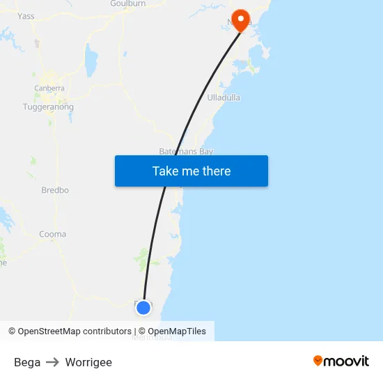 Bega to Worrigee map