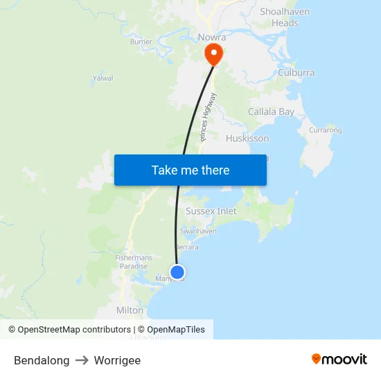 Bendalong to Worrigee map