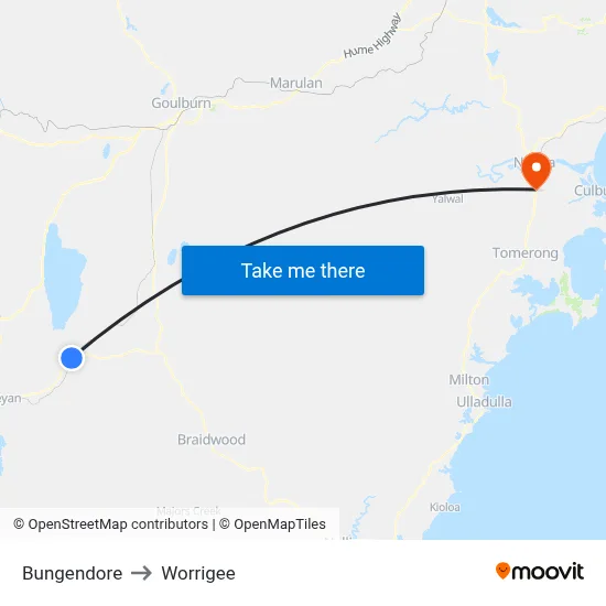 Bungendore to Worrigee map