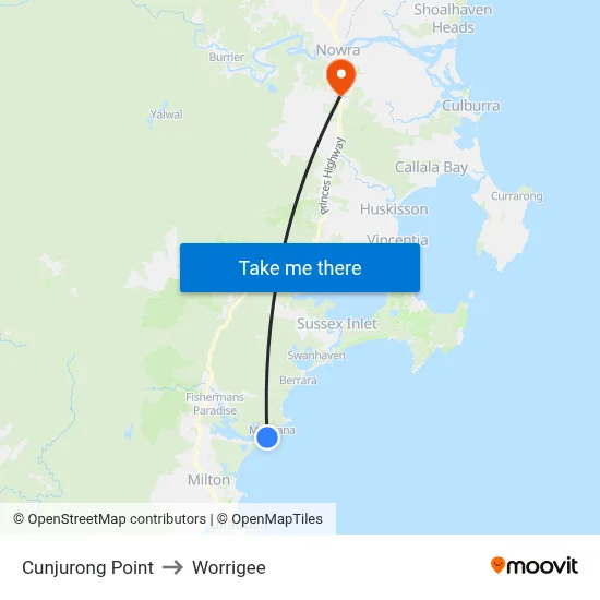 Cunjurong Point to Worrigee map