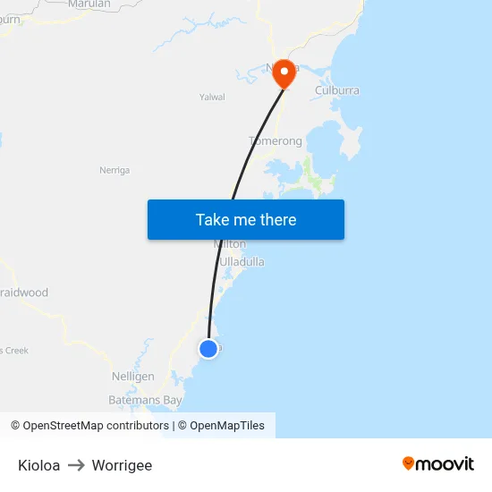 Kioloa to Worrigee map