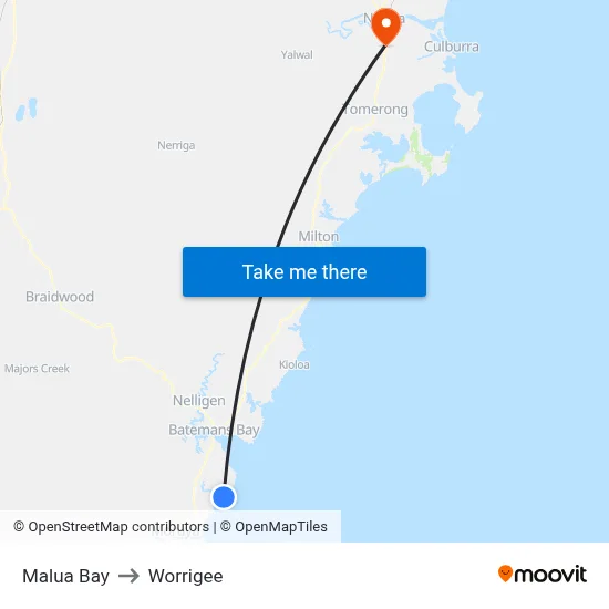 Malua Bay to Worrigee map