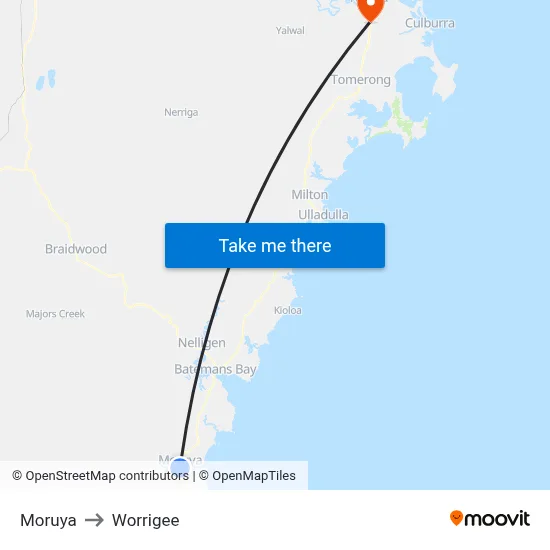 Moruya to Worrigee map