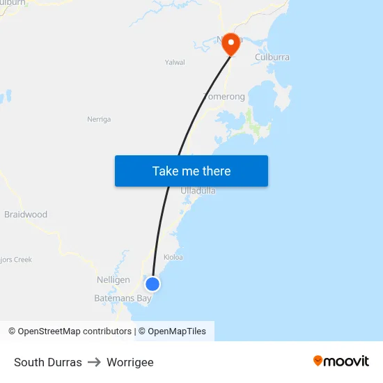 South Durras to Worrigee map
