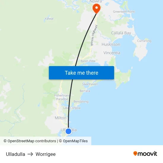 Ulladulla to Worrigee map