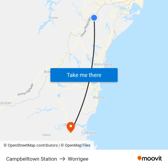 Campbelltown Station to Worrigee map