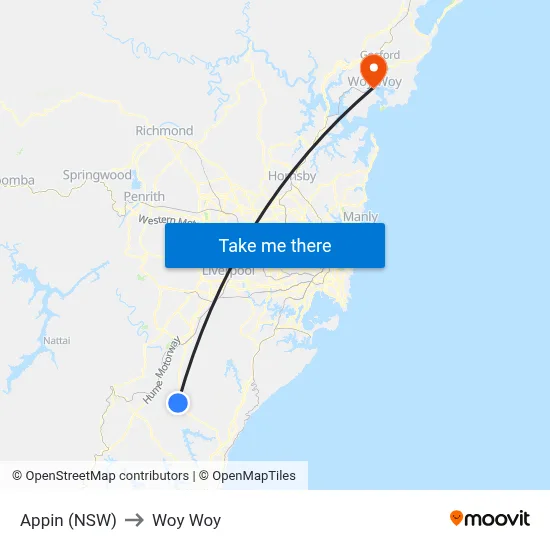 Appin (NSW) to Woy Woy map