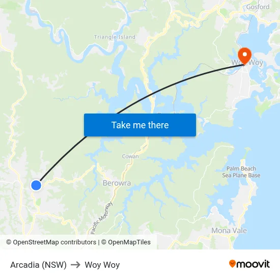Arcadia (NSW) to Woy Woy map