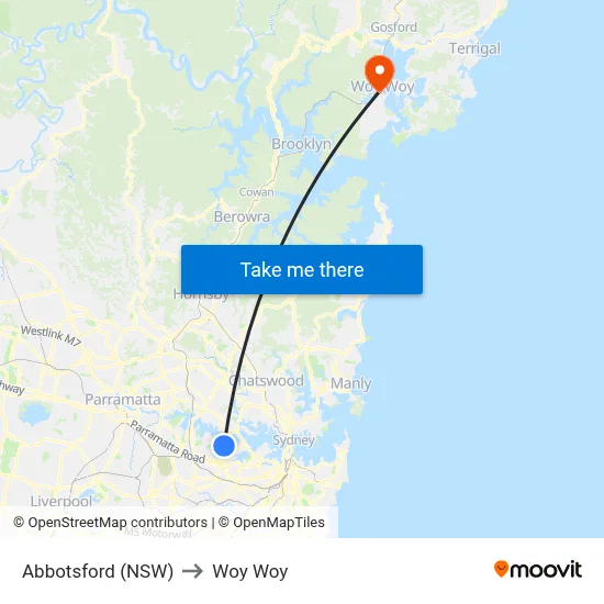 Abbotsford (NSW) to Woy Woy map