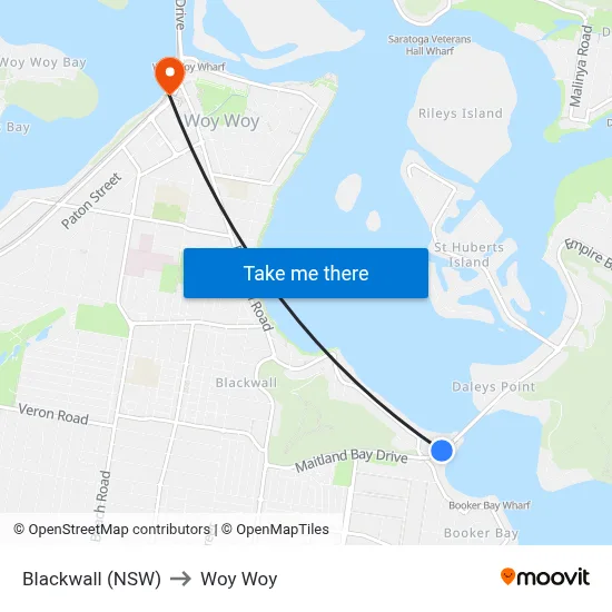 Blackwall (NSW) to Woy Woy map