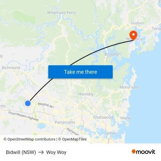 Bidwill (NSW) to Woy Woy map