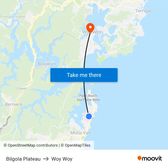 Bilgola Plateau to Woy Woy map