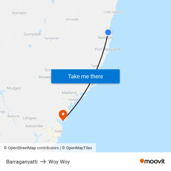 Barraganyatti to Woy Woy map