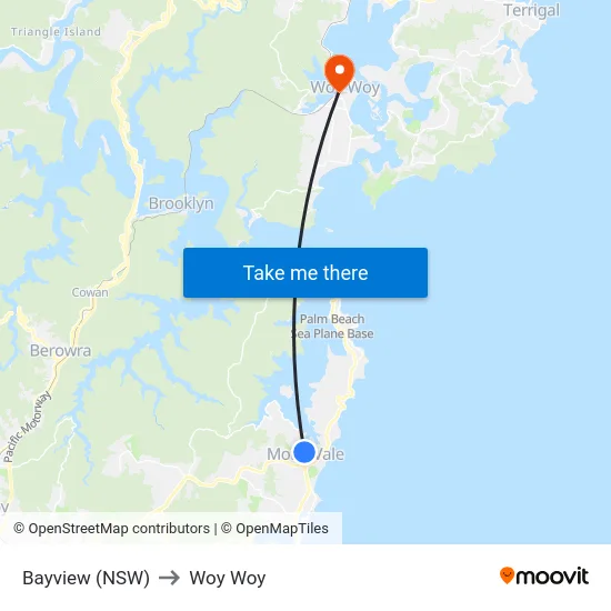 Bayview (NSW) to Woy Woy map