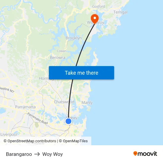 Barangaroo to Woy Woy map