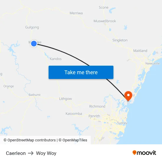 Caerleon to Woy Woy map