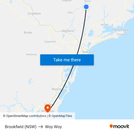 Brookfield (NSW) to Woy Woy map