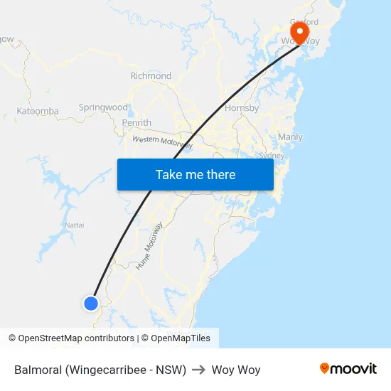 Balmoral (Wingecarribee - NSW) to Woy Woy map