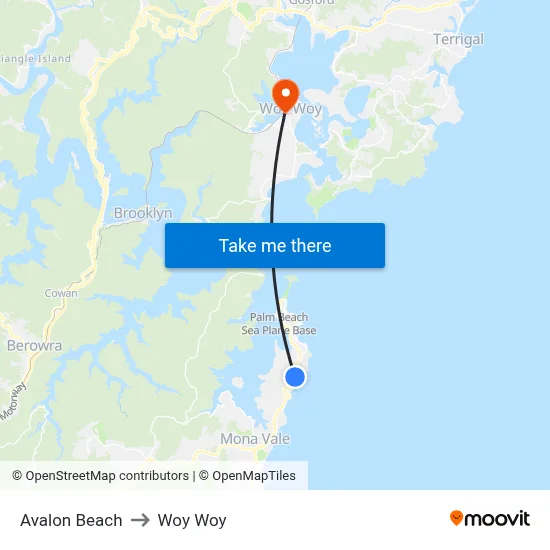 Avalon Beach to Woy Woy map