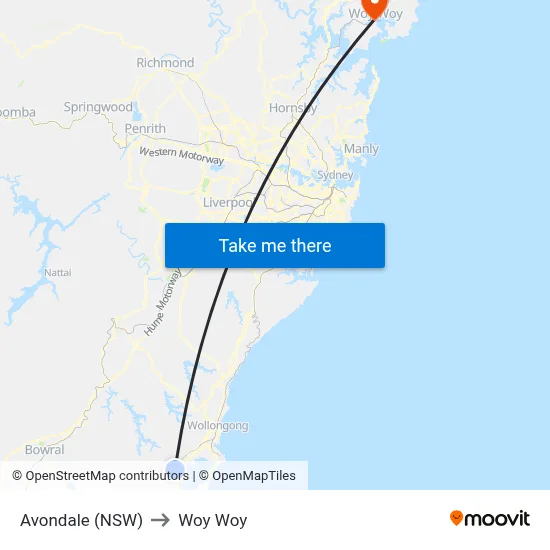 Avondale (NSW) to Woy Woy map